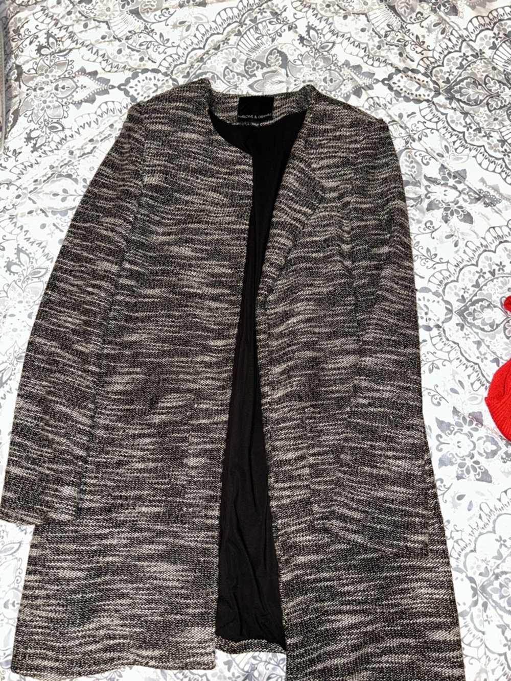 Madison & Berkeley Black and Gray Marled Open-Front Blazer Coat